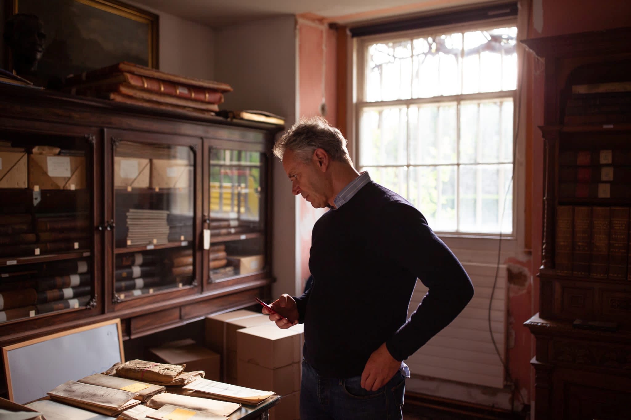 Joseph Young in the archives at Killruddery House