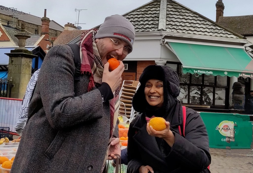 Alex Levene and Radhika Aggarwal enjoying the markets surrounding La Piazza